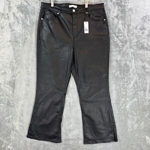 LOFT Curvy Kick Crop Pants Women's Size 14 Black High Rise Faux Leather Pants